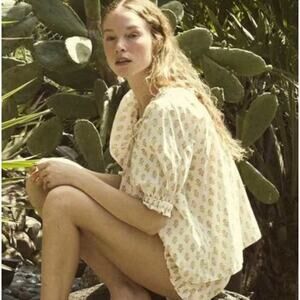 DOEN Shore Top Cream Sunflower Block Print L